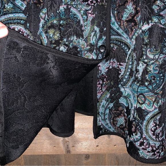 Women’s 2X COLDWATER CREEK Black Reversible Grapes Vines to Paisley Button Coat - Picture 15 of 16